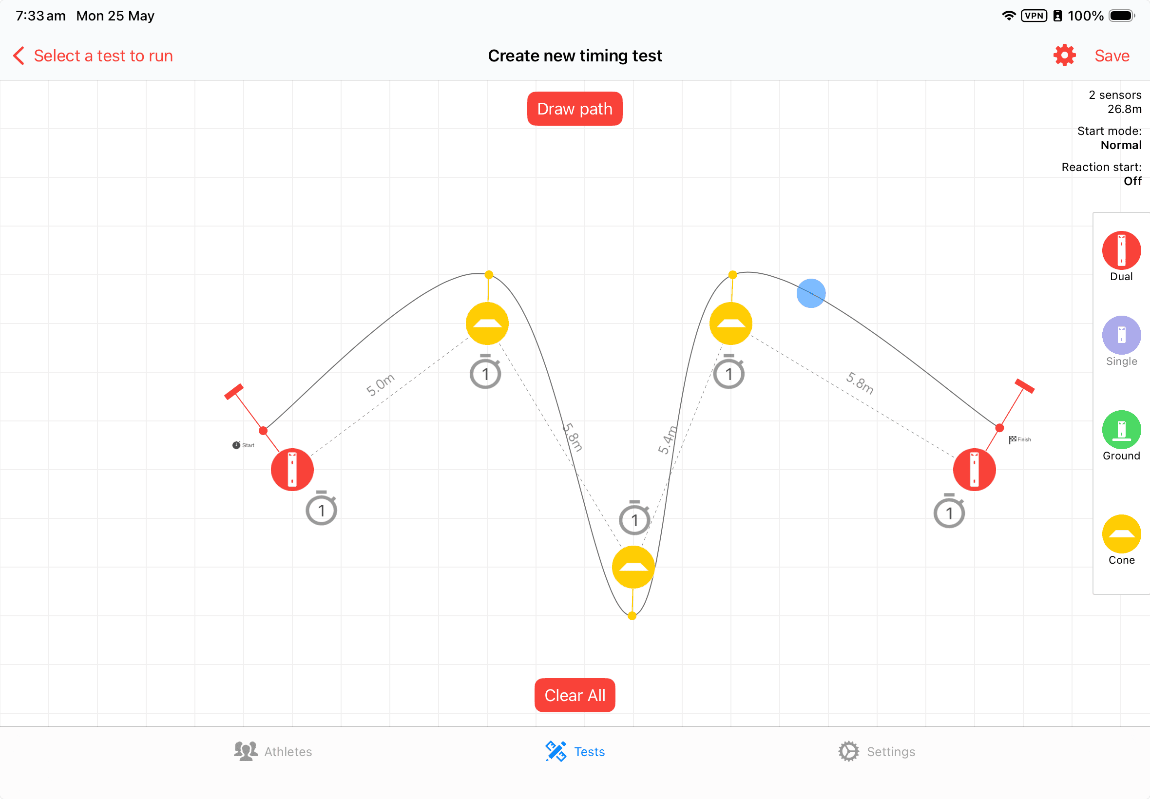 Syncro Test Designer — visual protocol builder for sprint and jump tests
